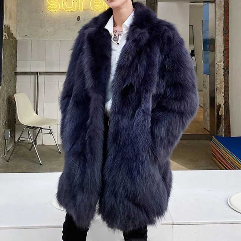 Autumn and winter fur coat jacket thick mens collar warm and luxurious faux fur black park Bontjas mens fur coat jacket outerwear jacket W241009