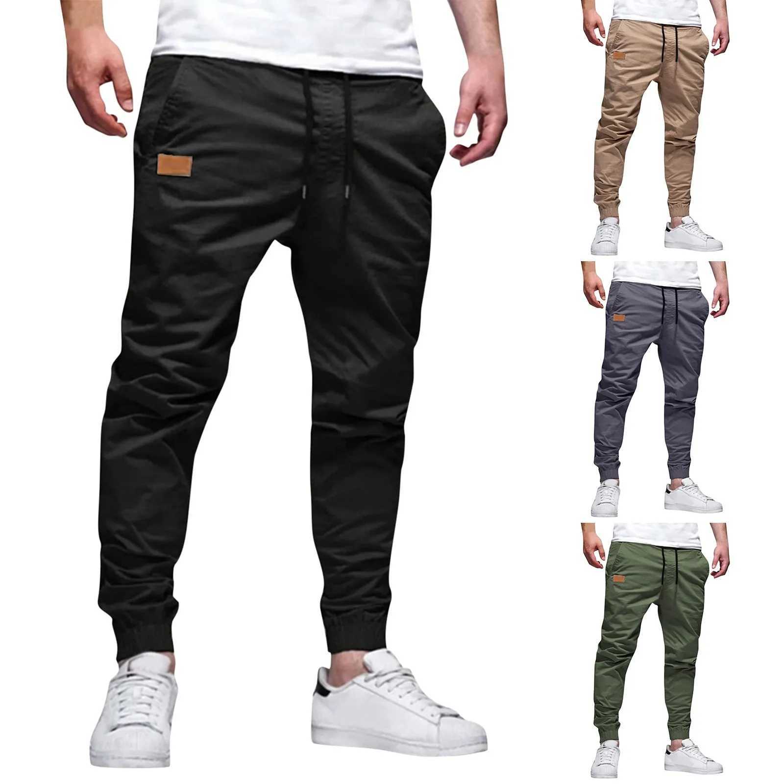 Mens cargo pants runners pockets casual sports pants dragging Chino ankle strap Trouser diagonal track running pants autumn W241009
