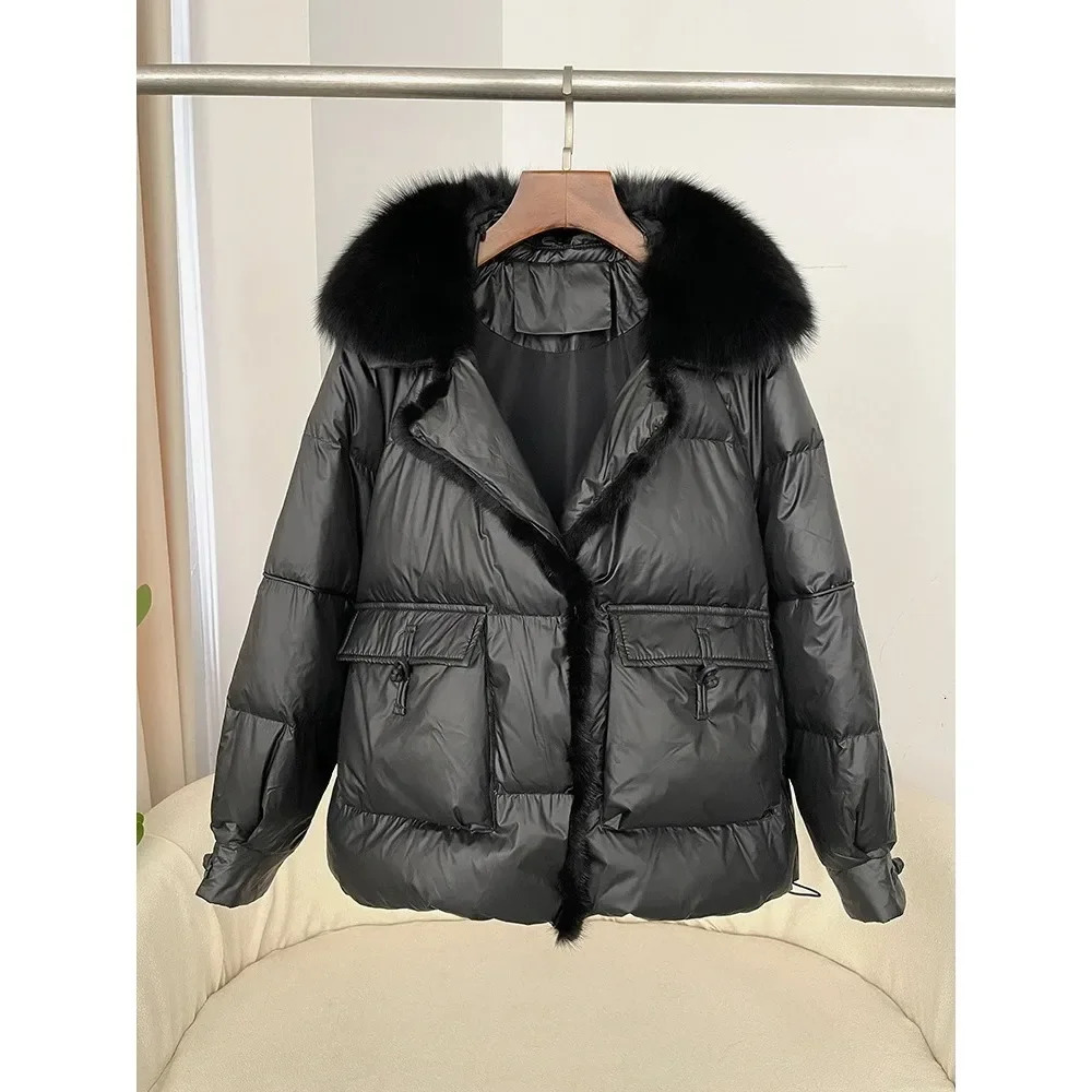 Korean style loose casual down jacket autumn fashion fox fur collar splicing 90% white duck sagging thick warm womens 241007
