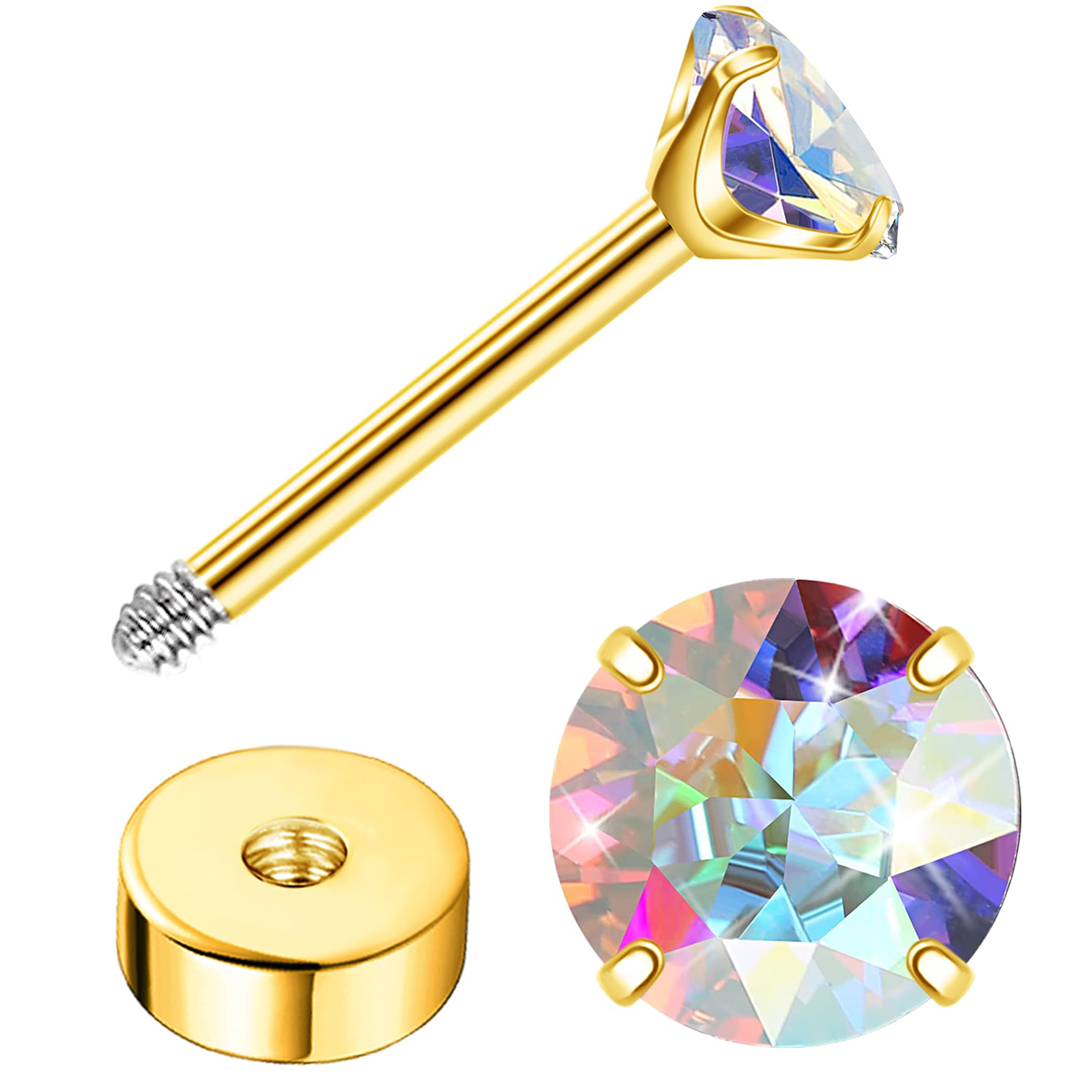 TUPMI G23 Titanium Earrings for Sensitive Skin Flatback 5A+AB Cubic Zirconia Stud Earrings 14K Gold Hypoallergenic Nap Earrings for Women 2-5mm