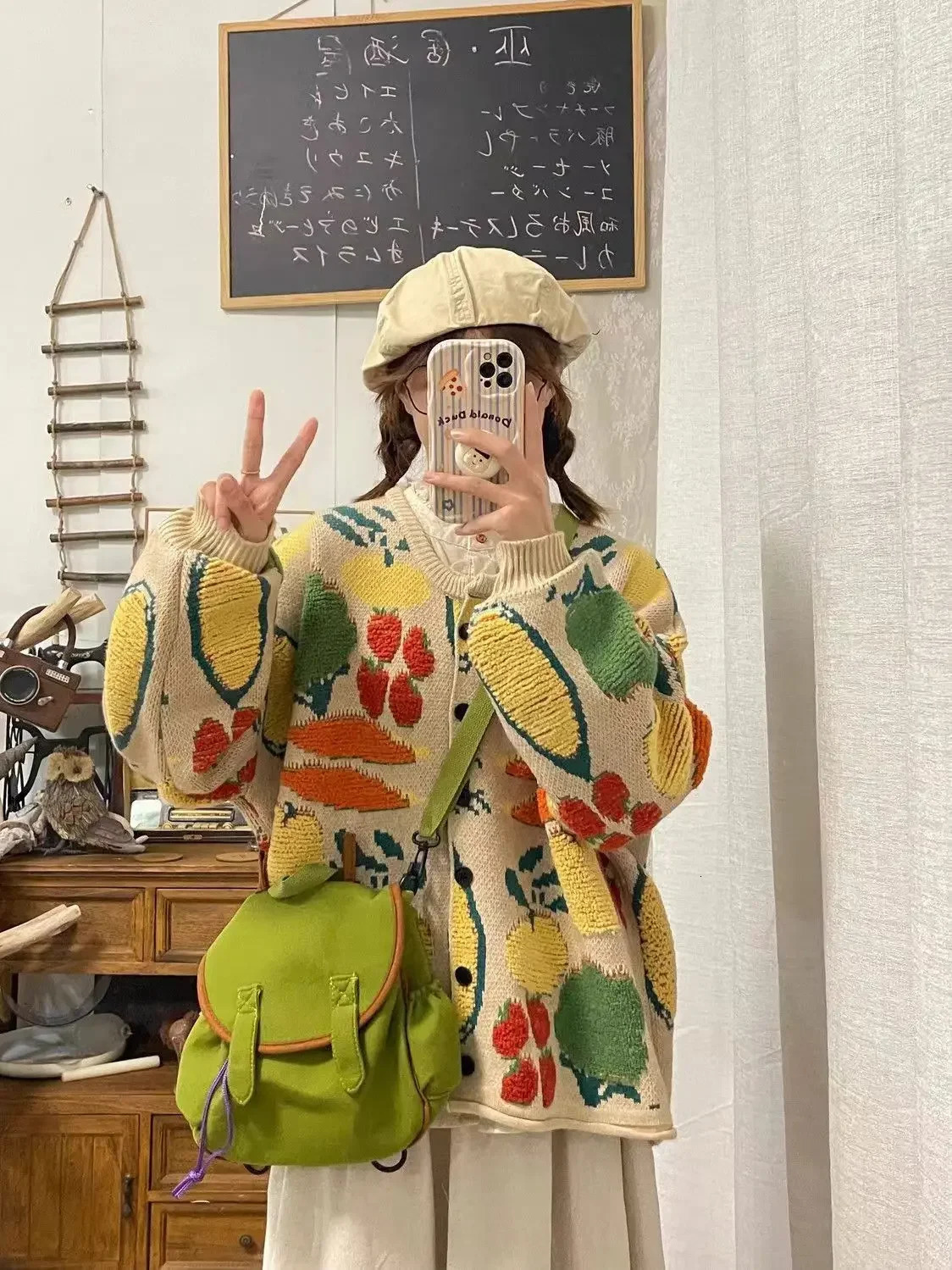 Heavy industrial jacquard sweater womens clothing spring and summer style lazy retro loose casual knitted cardigan top 241007