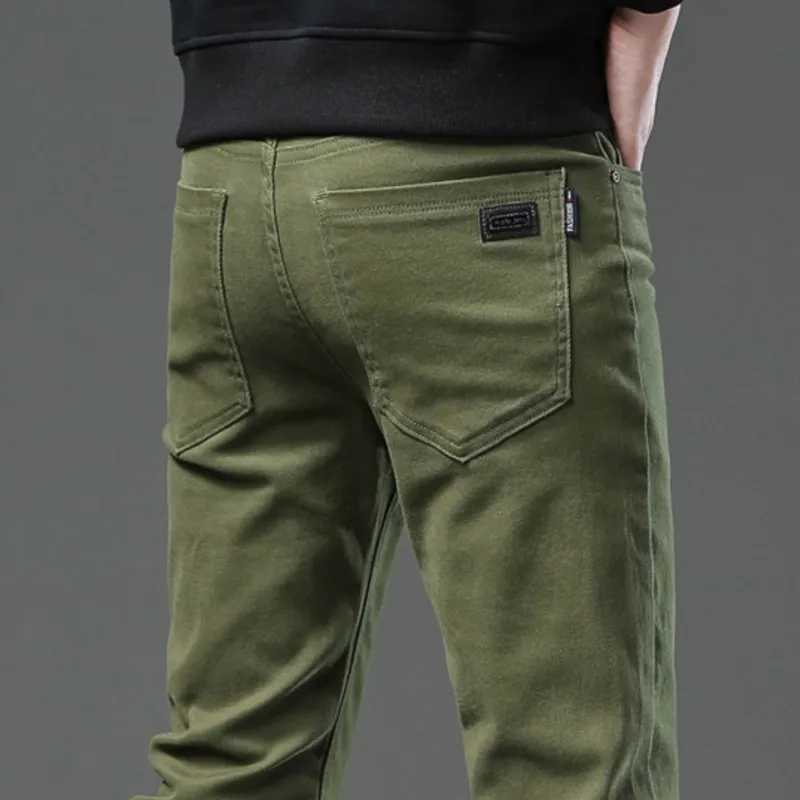 Denim Jeans For Men Coffee Green Black Straight Cotton Stretch Comfort Casual Pants Solid Cool Business Plus Size 28-42 44X241009