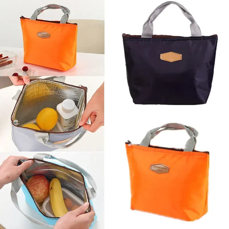 Lunch Box Camping Picnic Bag Solid Color Portable Insulated Refrigerated Cold Food Cooler Thermal Handbag 240925