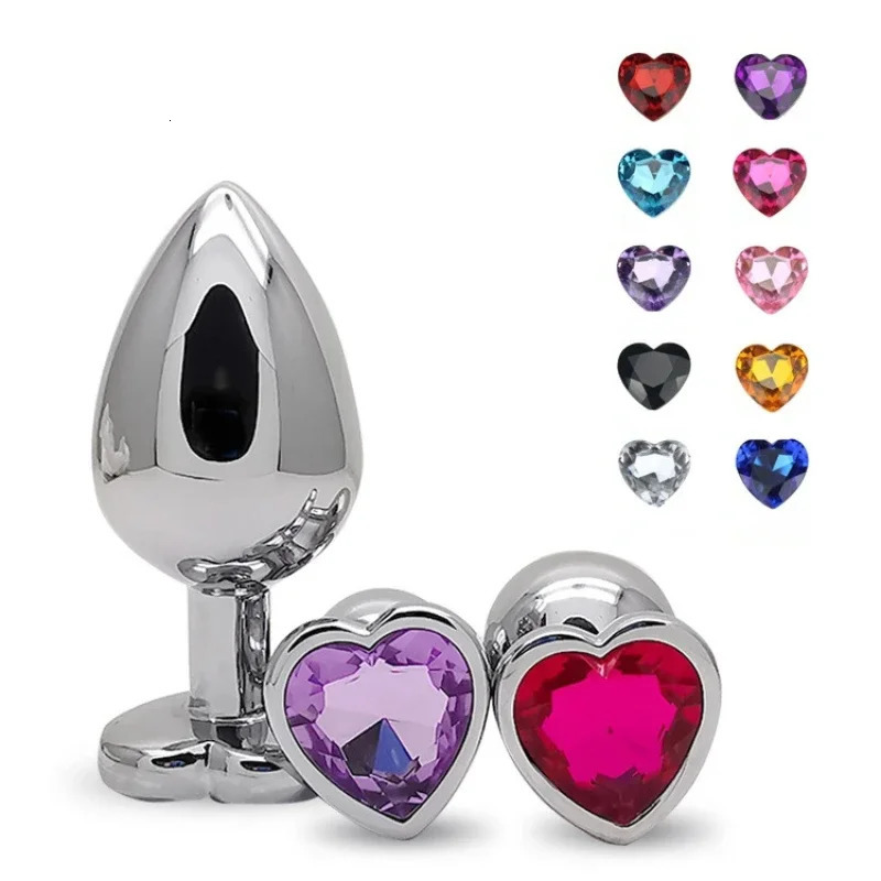 Small Size of Metal Anal Plug with Colorful Diamond Heart Stainless Steel Crystal Butt Plug Stimulator Anal Sex Product 241010