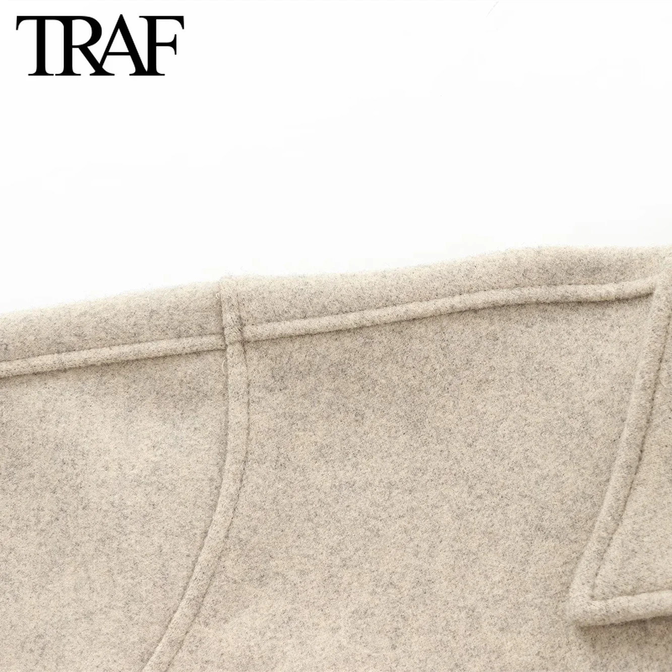 TRAF Women Fashion Autumn Winter Pocket Loose Coat Jacket Long Sleeved Single Breasted Lapel Coats Chic Ladies Tops Mujer 240930