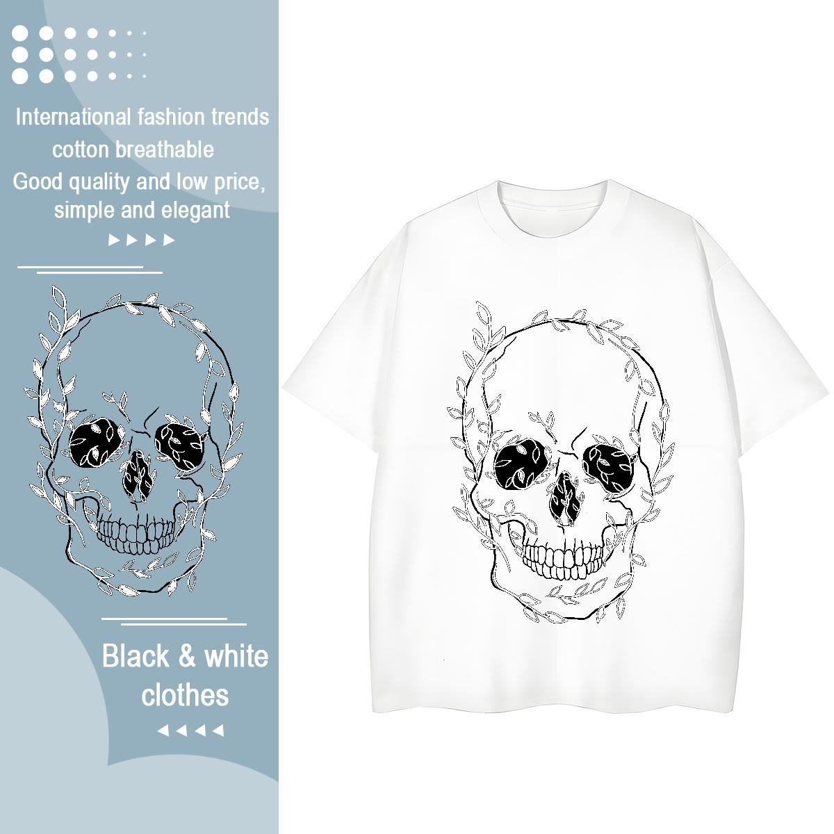 Unisex T-Shirts 230g Cotton skull Casual Beach Customized Print Breathable Crew Neck Men Tshirts Fashion New Clothes
