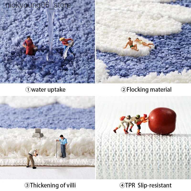 Non-Slip Bath Mats 40*60cm Bath Mat Cute Blue Daisy Slip-resistant Rug Bath Absorbent Entrance Bathroom carpet Toilet Floor Bath Shower Foot Mat L2409
