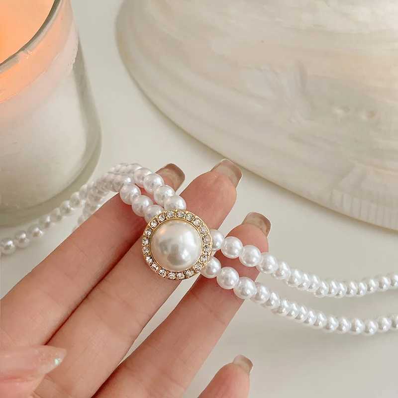 Two-layers Pearl Chokers for Women Luxury Crystal in Middle Double-layers Imitation Pearl Beads Wedding Neck Jewelry collarX241009