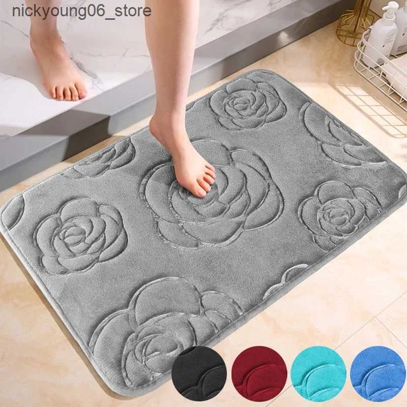 Non-Slip Bath Mats Bath Rugs Rose Flower Emed Bath Mat Flannel Non-slip Floor Rug Shower Room Doormat Bathroom Floor Mat Home Decoration L240910