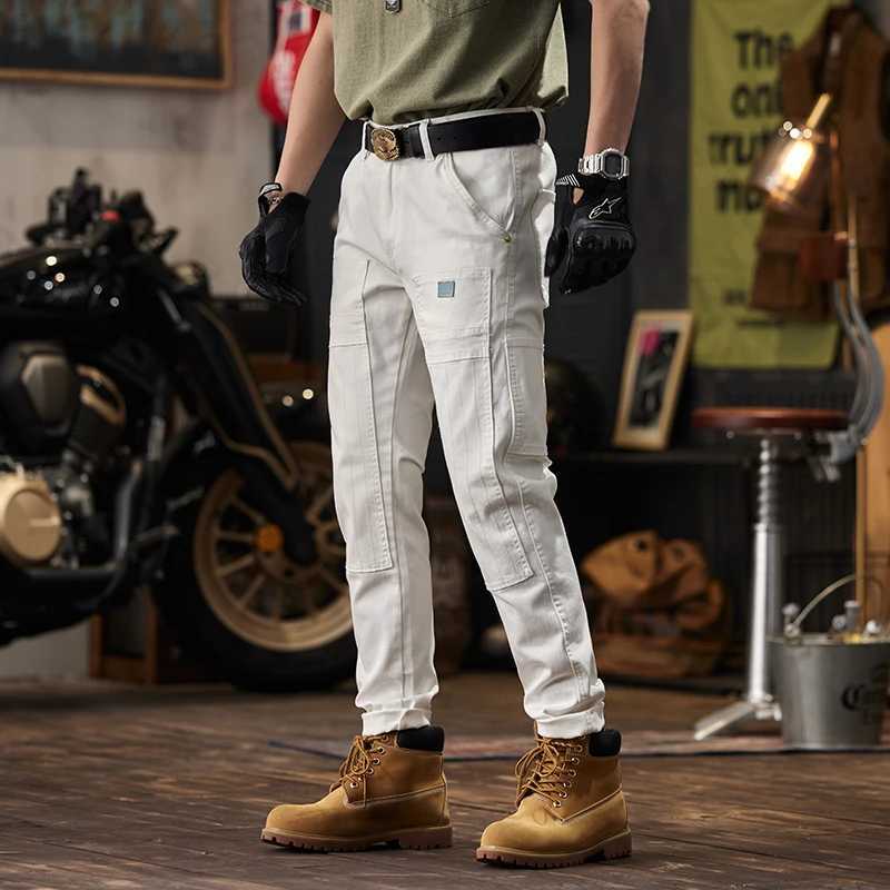 White Motorcycle Stitching Jeans Mens Fashion High-End Tight Stretch Korean Fashion Slim Fit Ankle Tight TrousersX241009