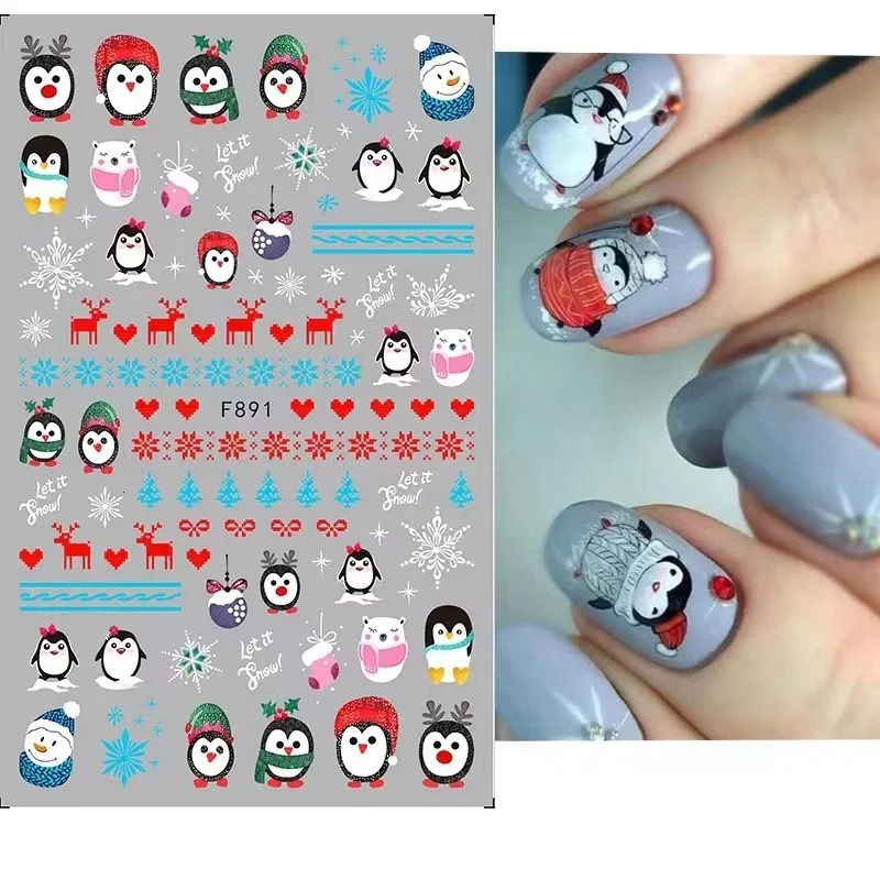 3D Christmas Nail Stickers Santa Claus Snow Deer Christmas Tree Winter Stickers Sliders Year Holiday Decoration 241008