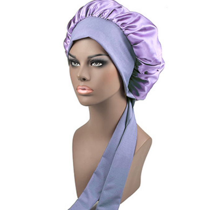 Women Satin Wide-brimmed Sleeping Hat Night Sleep Cap Hair Care Ribbon Bonnet Nightcap Unisex Cap Bonnet Shower Silk Head Wrap