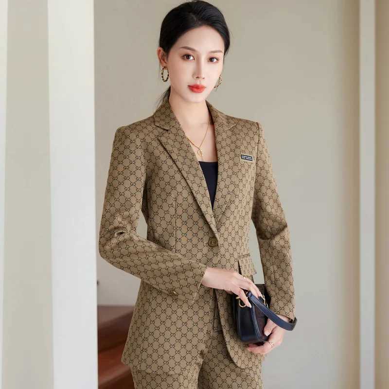High quality fabric elegant floral formal womens pants set professional business workwear jacket mens jacket set Plus size 5XL W241009