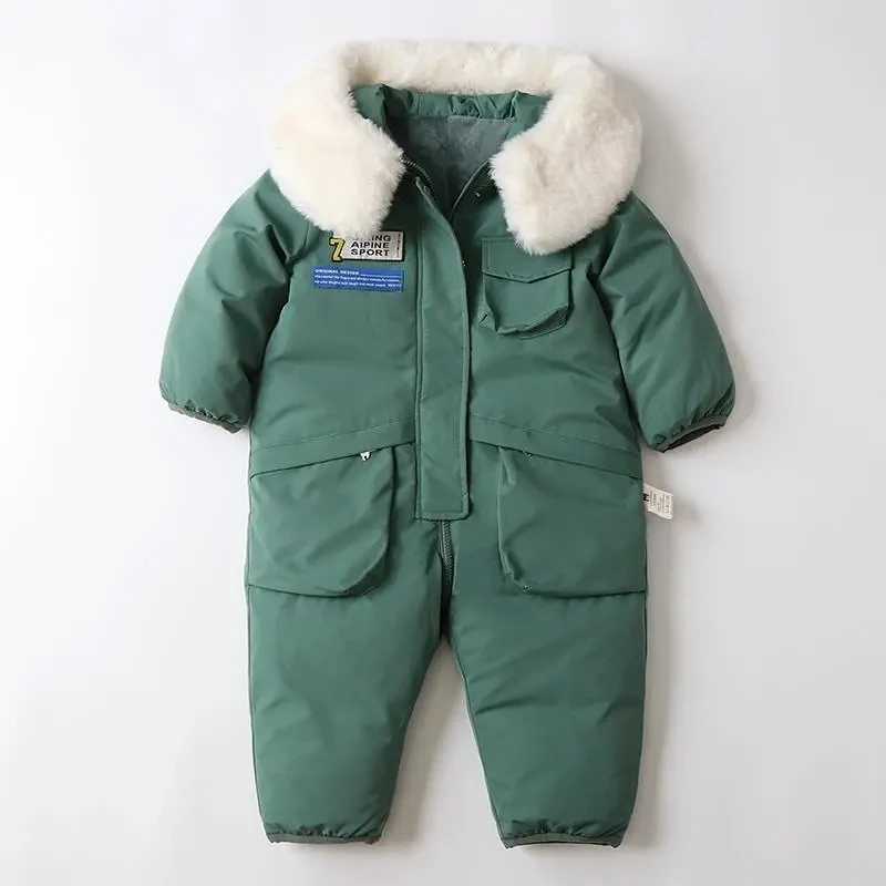 Down Coat -30 Children Winter Warm Snowsuit Thicken Baby Ski suit Plus Velvet Jumpsuit s toddler girl Clothes Waterproof Boys Jacket H241010