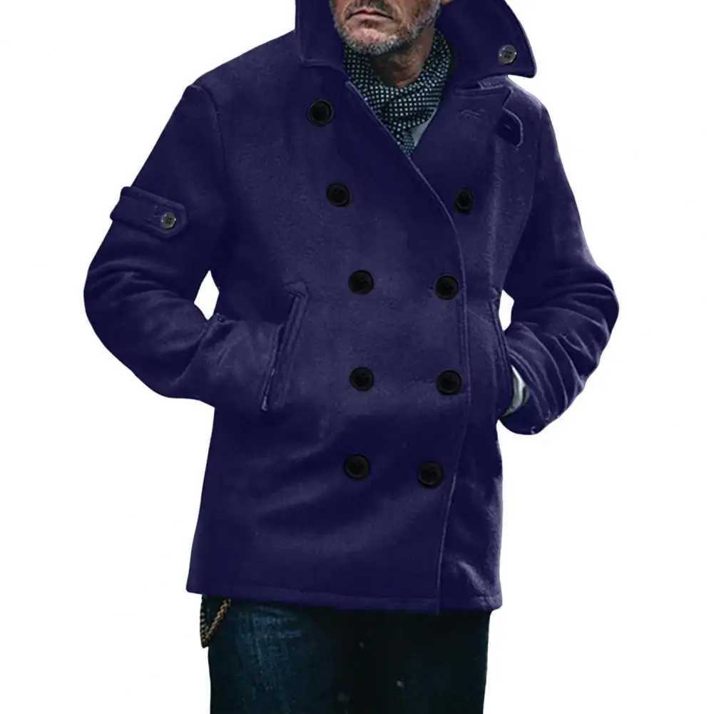 Wool Blend Trench Coat Elegant Mens Woolen Double-breasted Coat with Lapel Pockets Stylish Mid-length Winter for Men for Cold LX241010