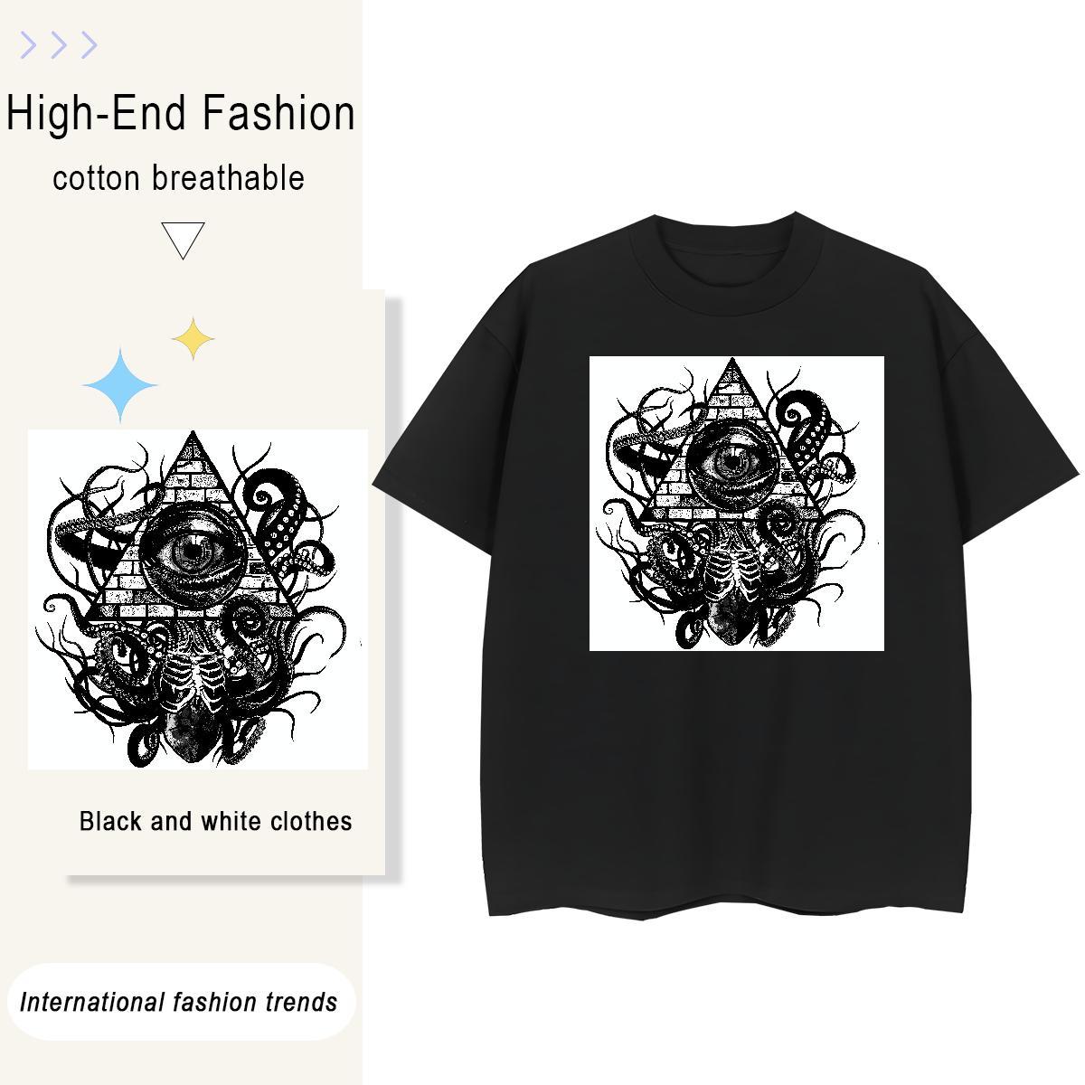 Classic Women T Shirts 230g 100% Cotton Short sleeve Soft Hip Hop Street eye of the devil Tshirt for Man Woman High quality Black Oversized Tees Shirt