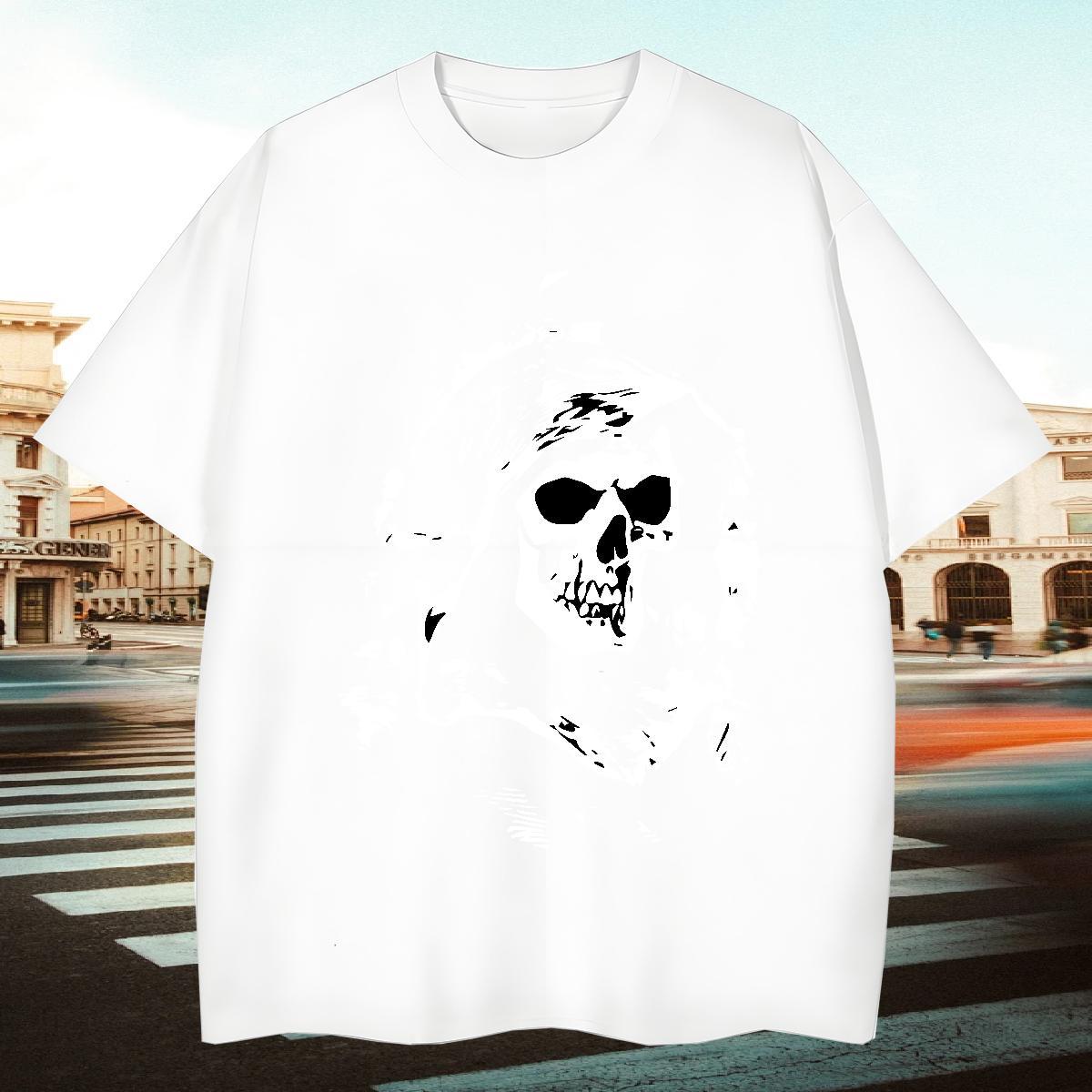 Loose T-Shirts 100% Cotton 230g skull Outdoor Customized Print O-Neck Short Sleeve Men Tops Tees New Arrival Clothings
