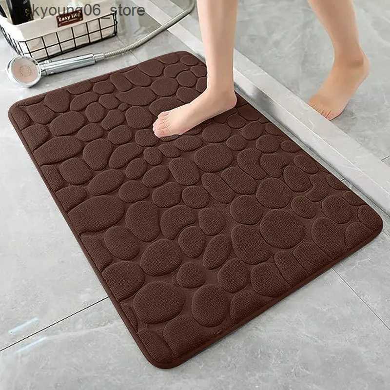 Non-Slip Bath Mats Emed Pebble Bath Rug Memory Foam Absorbent Floor MatIndoor Floor Mat Non-Slip Door Rug Bathroom Accessories L240910