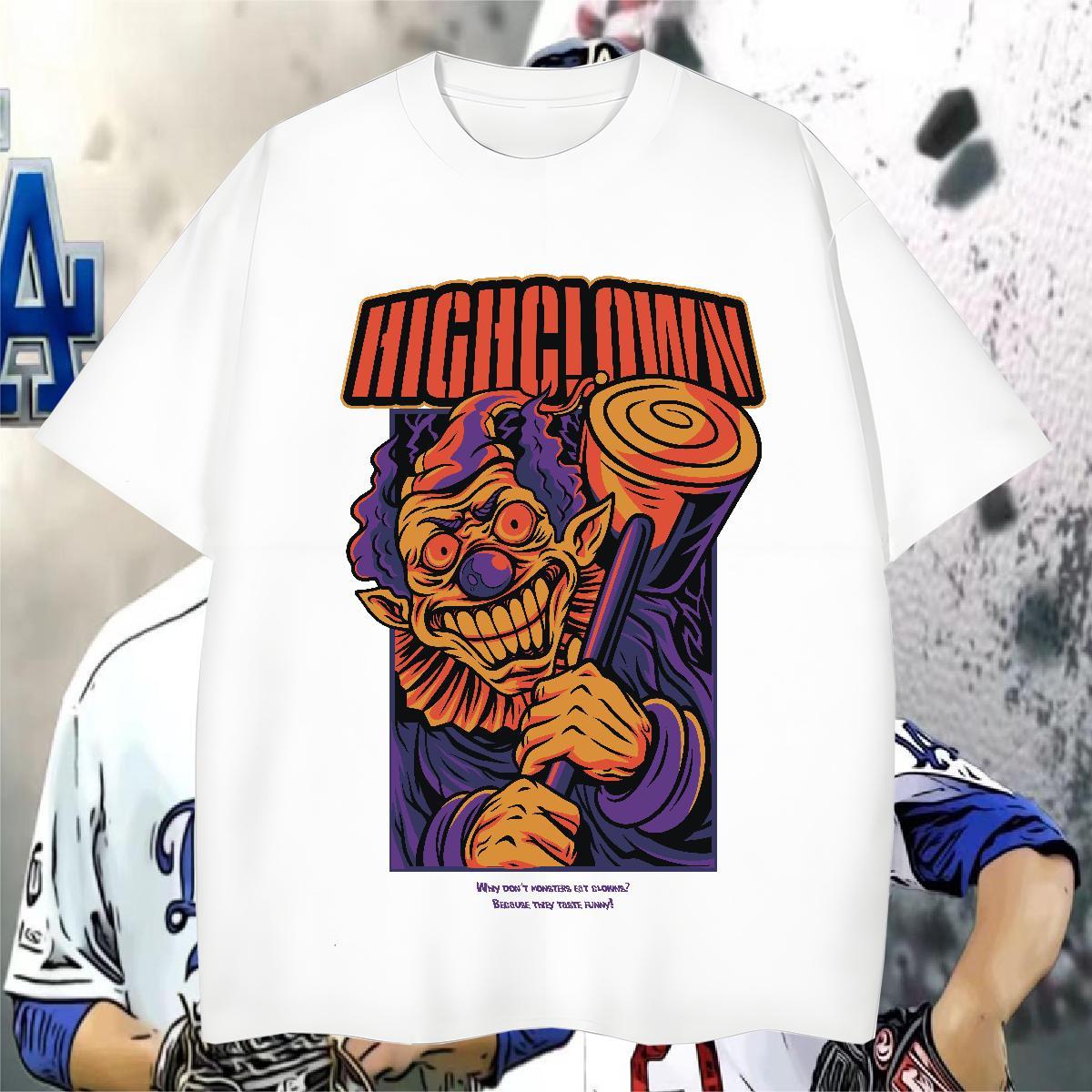 Popular T Shirts Men 100% Cotton 230g scary Street wear Hip Hop Floral Print O Neck Short Sleeves Couples T Shirts Classic Casual Wear