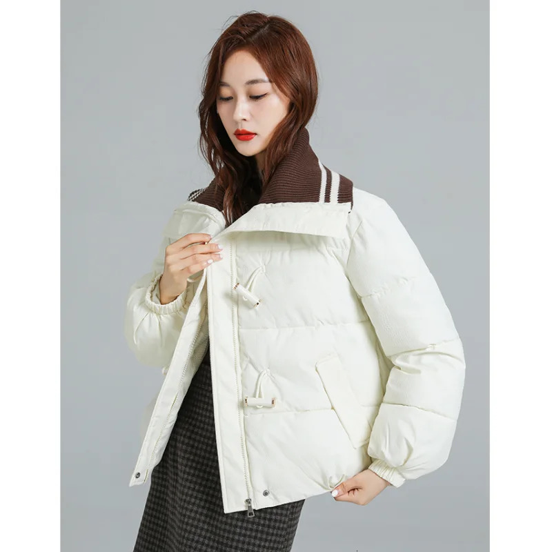 Womens down jacket white winter Korean fashion Y2K style pocket black thick warm womens jacket cotton jacket 241009