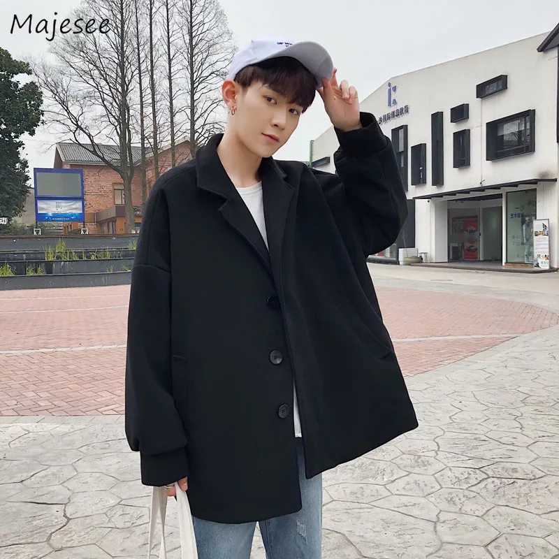 Woolen Coats Men Korean Trendy Loose Leisure All-match Solid Simple Warm Long Blends Mens Winter Clothes Oversize Ulzzang Chic LX241010