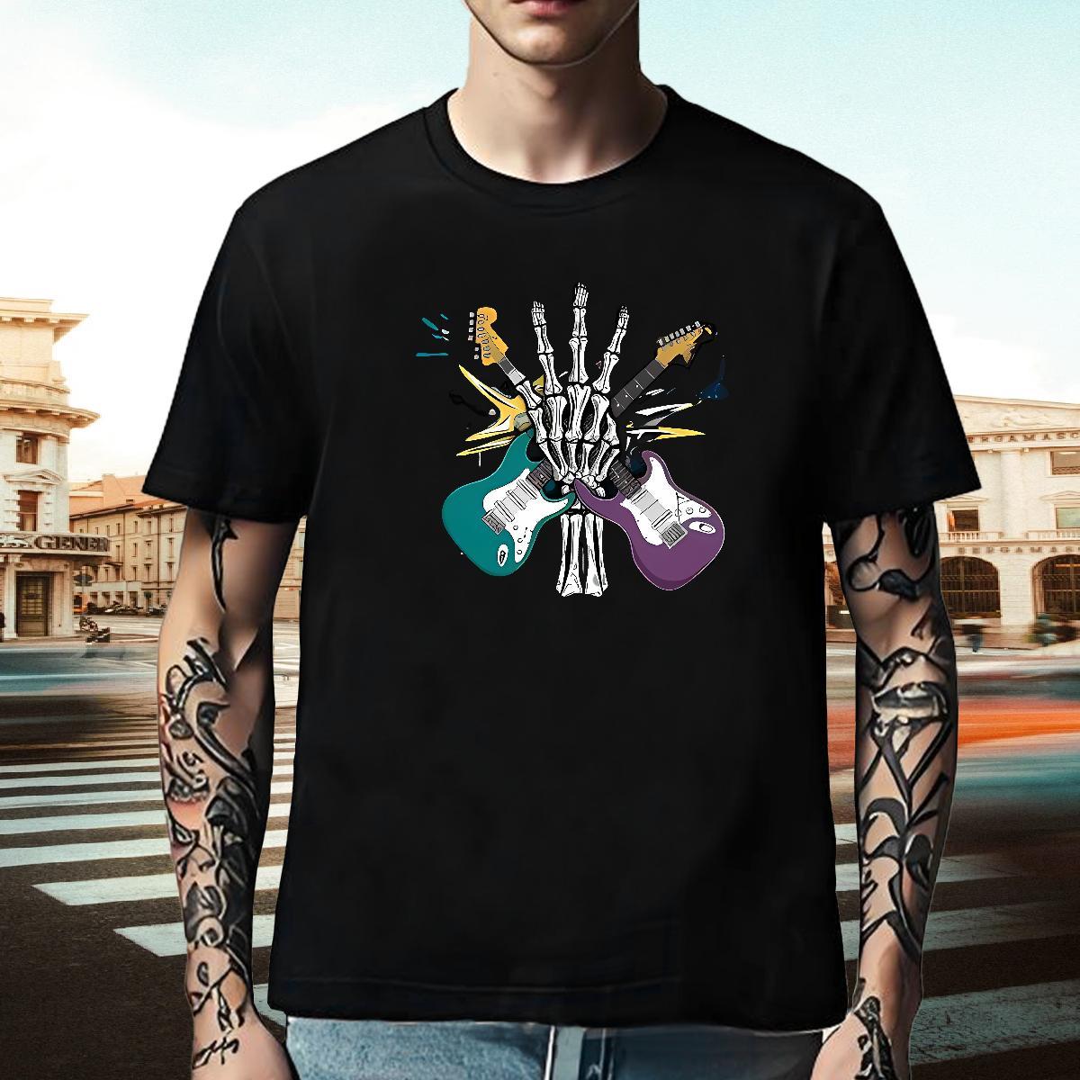 Wholesale Mens T Shirts 230g 100% Cotton guitar Casual Beach Oversized Crew Neck Tshirts 2024 DIY Tee Shirt