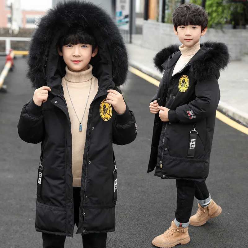 Down Coat New winter thick hooded jacket for boys with fur collar Parka snow jacket medium length warm down jacket H241010