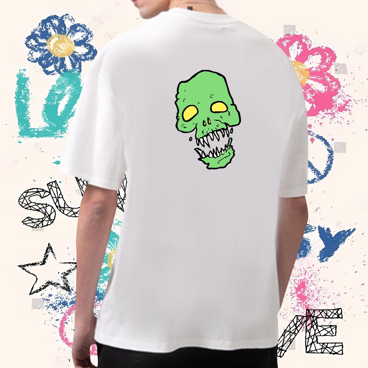 Comfortable T-Shirts 230g 100% Cotton skull Beach Customized Short Sleeve O-Neck Men Clothes T-Shirt New Arrival Tops