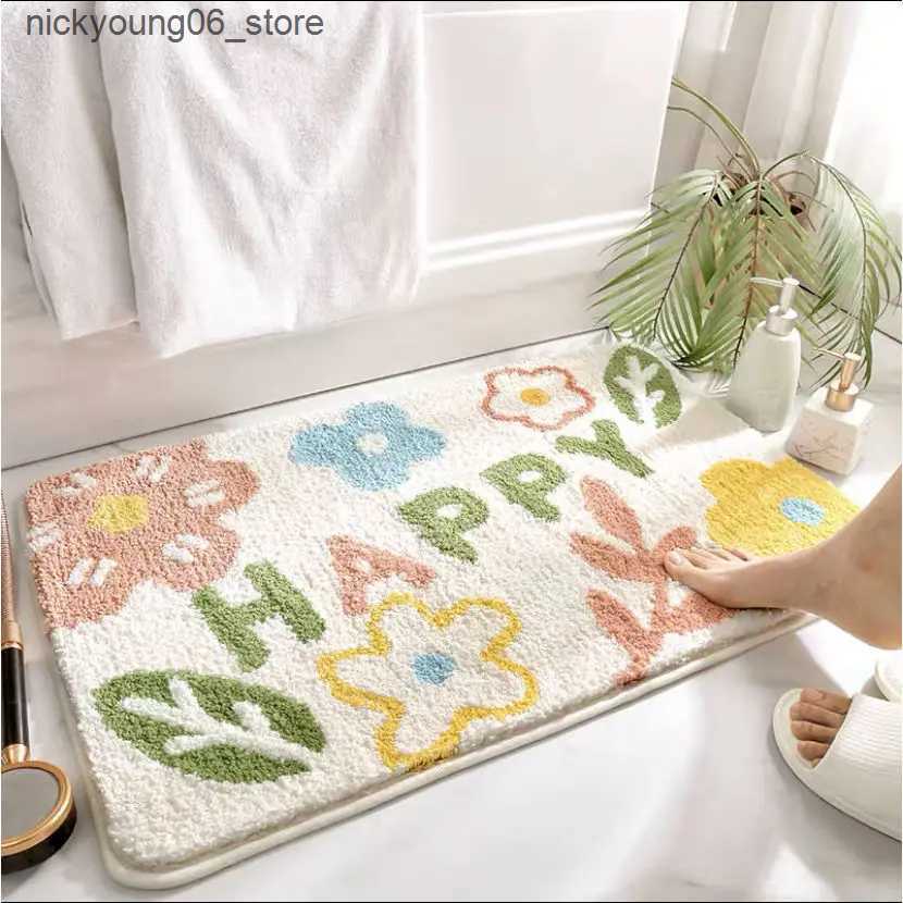 Non-Slip Bath Mats Latest Bath Mat Anti Skid Super Absorbent Floor Mat Towel With Flower Pattern For Bathroom Quick Dry Rug Bathroom Tub Mat Home L240