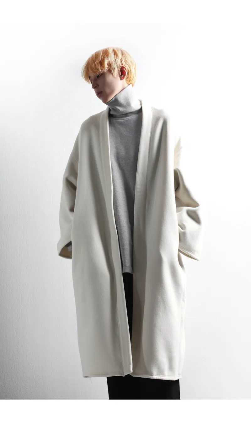 Autumn and winter mens woollen coat fashion mens casual cardigan button less long coat loose large size coat LX241010