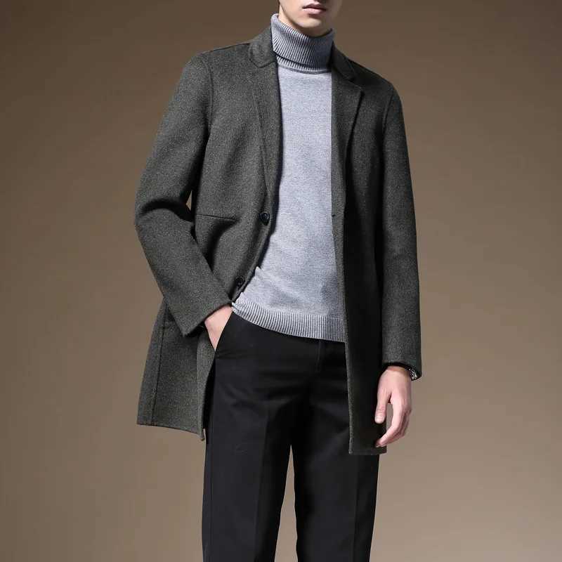 2024 Winter men fashion classic wool coat casual warm woolen trench s high quality Double-sided cloth jacket LX241010