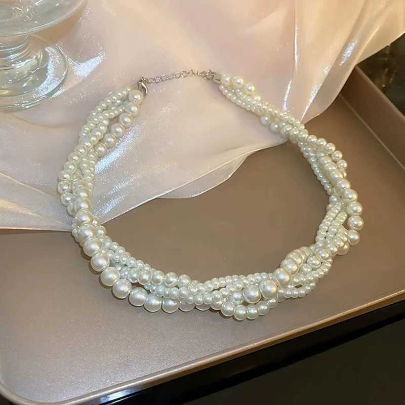Charm Fashion White Twining Pearl Choker Necklaces For Women Geometric Necklaces Weddings Bride Jewelry AccessoriesX241009