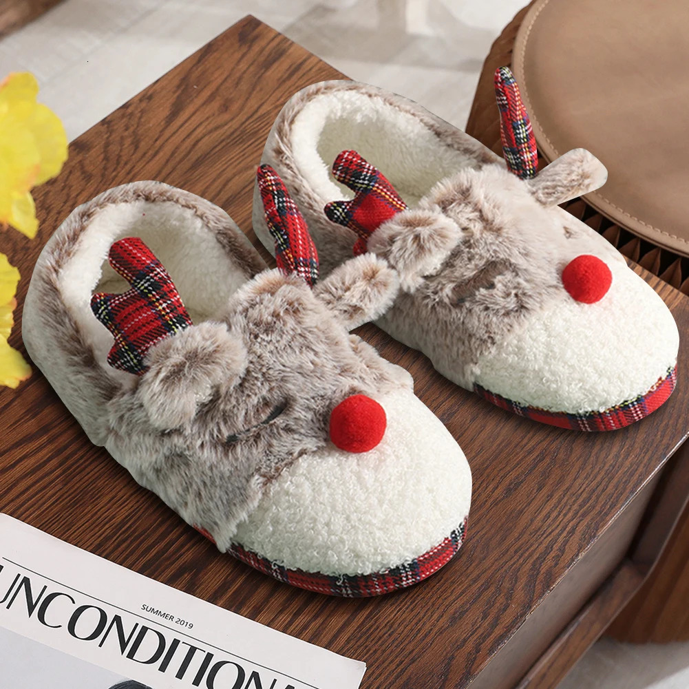 Women Christmas Elk House Slippers Non-slip Plush Cotton Slippers Cozy Reindeer Soft Shoes for Cold Weather Home Indoor 241010