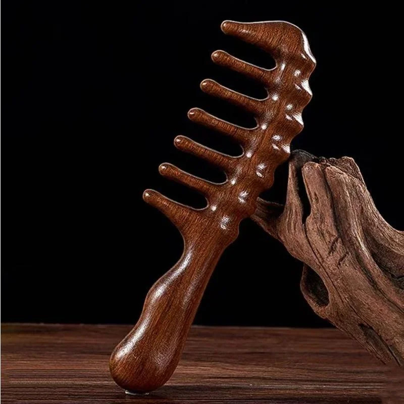 Natural Sandalwood Comb Wide Tooth Anti-Static Head Scalp Massage Wooden Comb for Long Thick Straight Curly Hair 251107