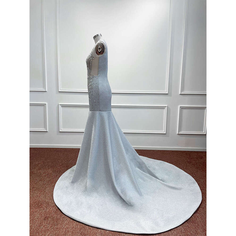 Sparkly Crystal Beading V Neck Prom Dresses Women Sleveeless Shiny Mermaid Exquisite Formal Party Evening Gowns