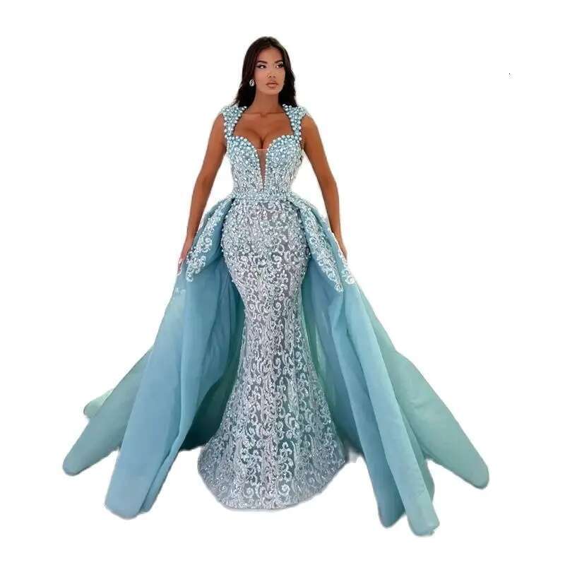 Aso Ebi Crystals Beaded Mermaid Prom Dress Sequined Lace Evening Formal Party Second Reception Dresses Custom Made