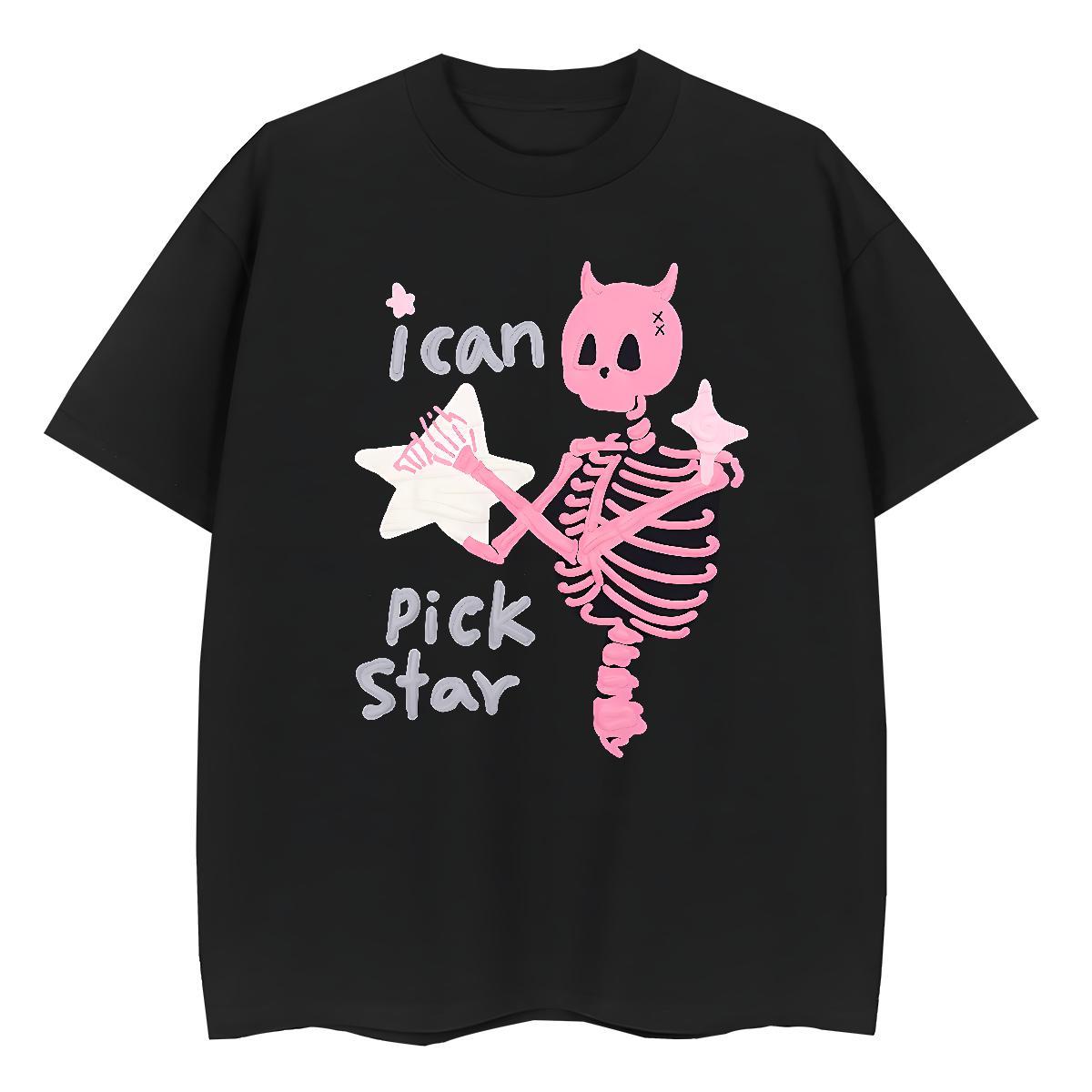 DIY T shirt 230g Cotton Crew Neck Casual skull Women Tshirts Loose fit Custom Cartoon Tops Tees