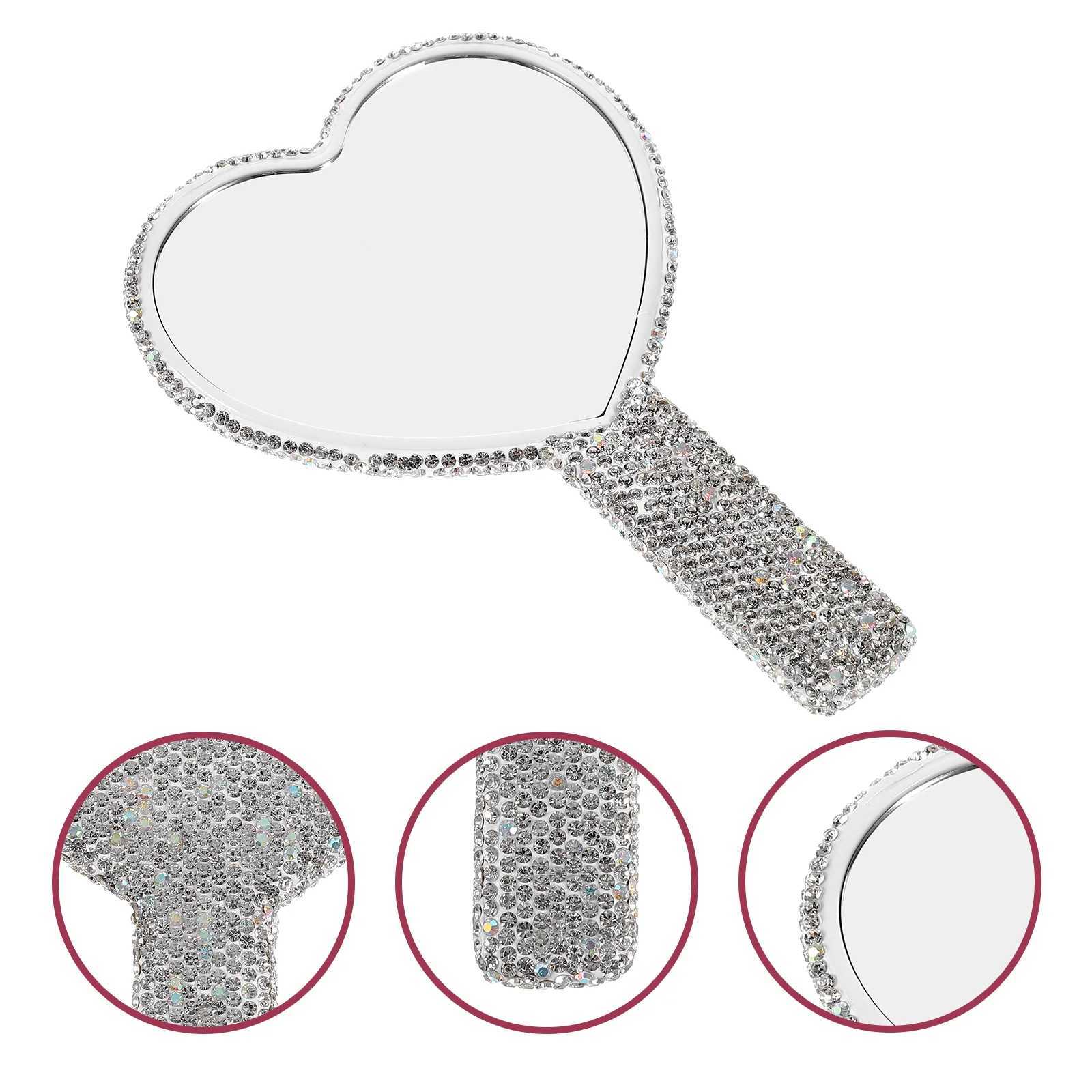 Bling Hand Hold Mirrors Crystal Makeup Handheld Travel Mini Wallet W240813