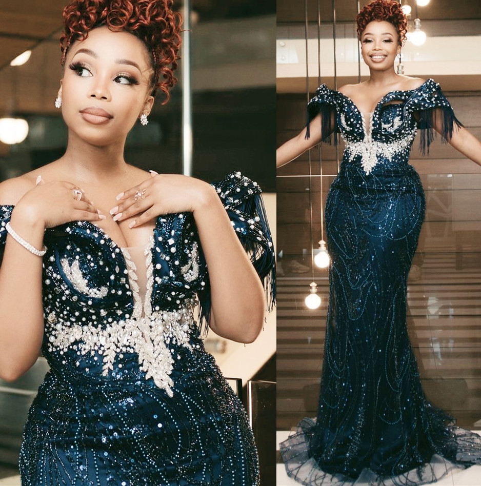 Aso Ebi 2024 Black Mermaid Prom Dresses Sequined Lace Rhinestones Tassels Evening Formal Party Second Reception Birthday Gowns Dress For Special Occas