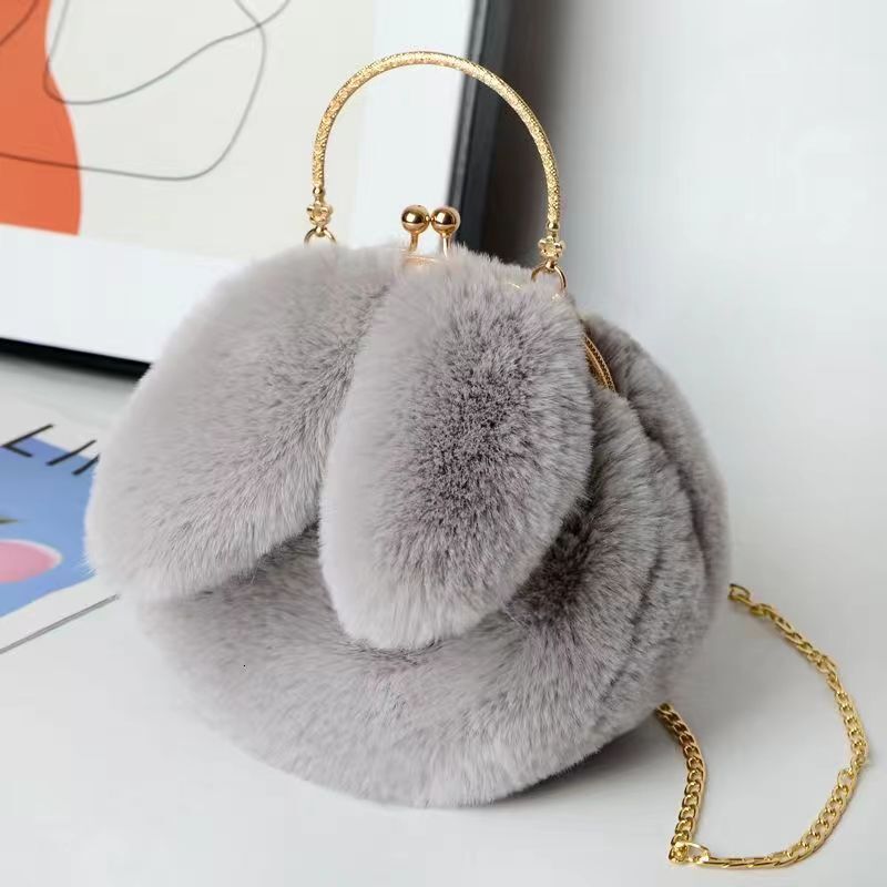 2025NEW New Designer Plush Shoulder fashion Bag Suitable for Women s Handheld Cross Buckle trend Phone Multi functional Fashion Small Round Rabbit Ear