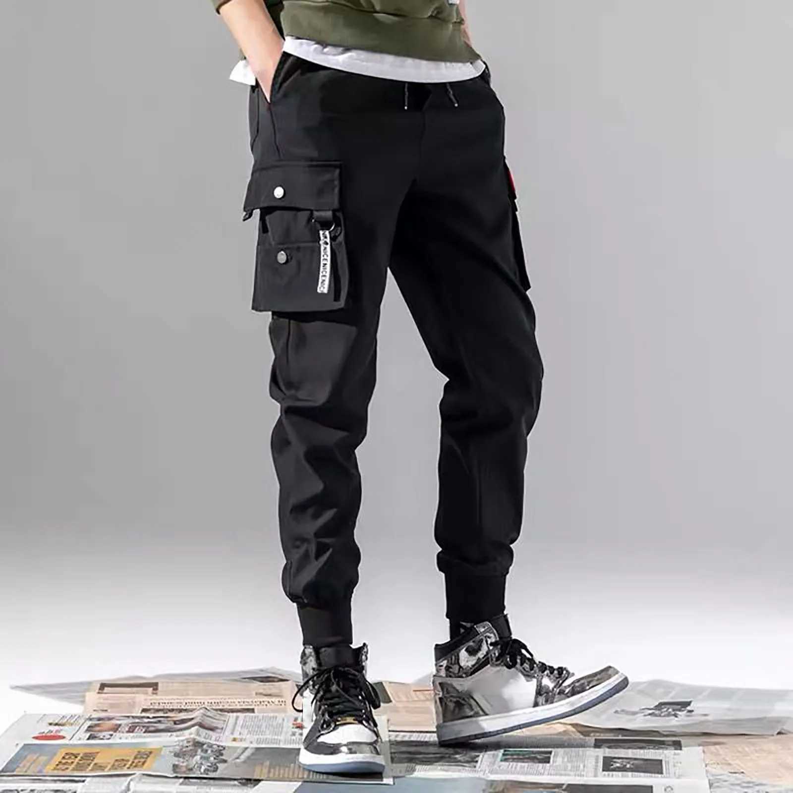 2024 New Joggers Mens Cargo Pants Casual Hip Hop Hit Colorful Pocket Mens Trouser Sports Pants Street Clothing Ribbon Techwear Pants W241009