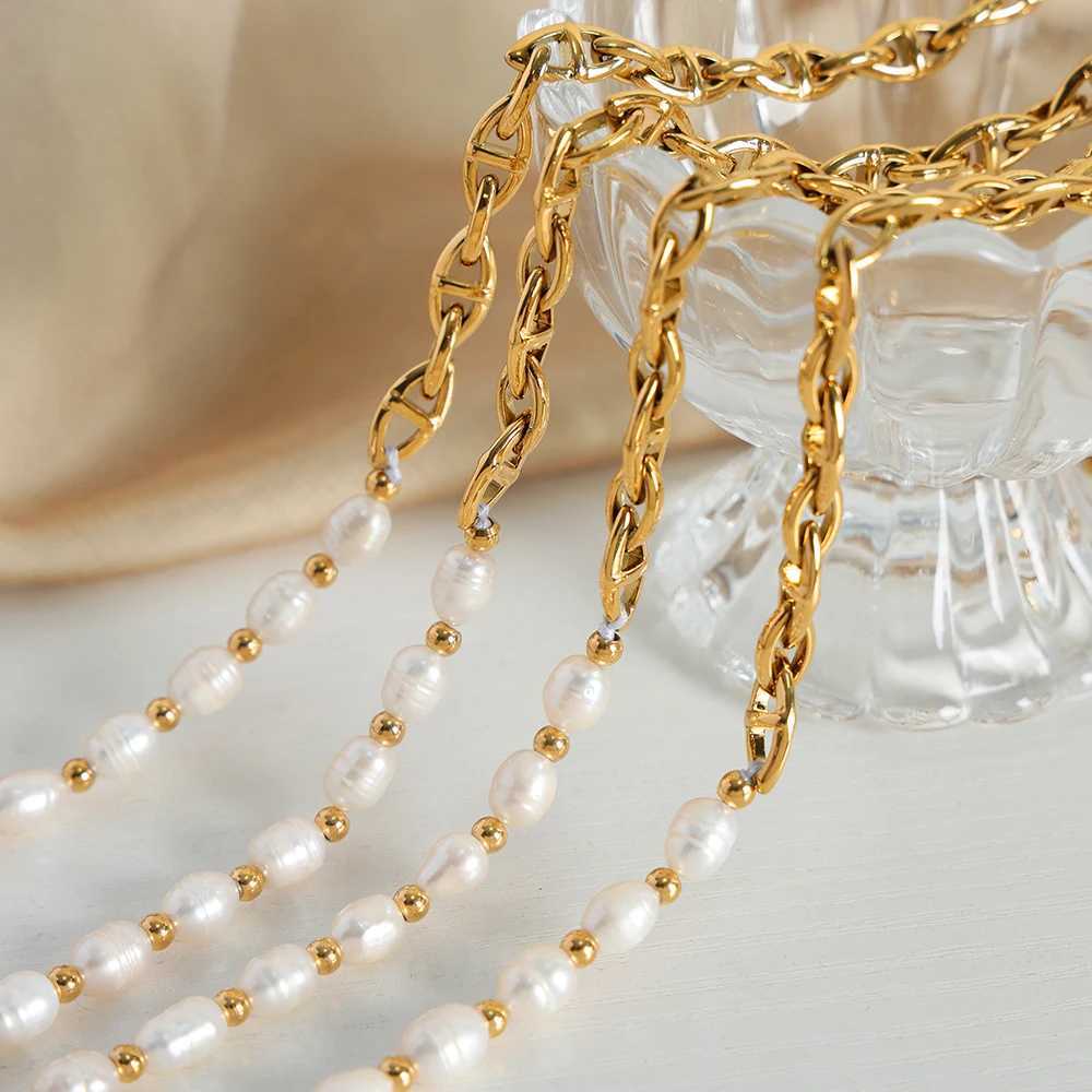 Naturally Freshwater Pearl Necklace Womens Stainless Steel Gold Plated Chain Girl Statement Necklace Luxury Designer JewelryX241009