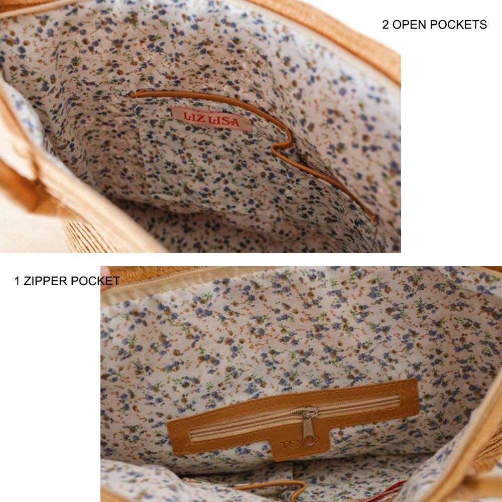 Women's Classic Straw Summer Beach Shoulder Bag Handbag Tote With PU Leather Straps Handmade Purse