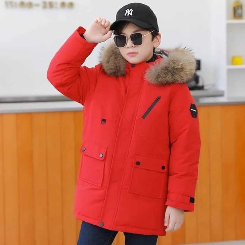 Down Coat 5-12 New Winter Boys Thick Coat Keep Warm and Fashionable Fur Collar Jacket Hooded Zipper Boys Coat Childrens Clothing H241010