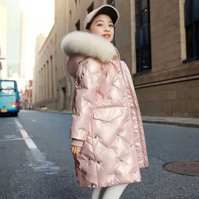 Down Coat 2024 Korean Autumn Winter Girls Parkas Waterproof Shiny Long Jacket Set for 5-14 Year Teenage Girls H241010