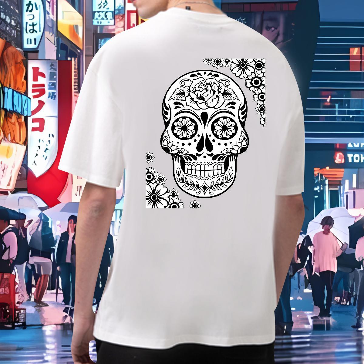TOP Quality Mens T Shirts 230g 100% Cotton skull Outdoor Custom Printed O Neck Short Sleeves Mens Tshirts New Top Tees