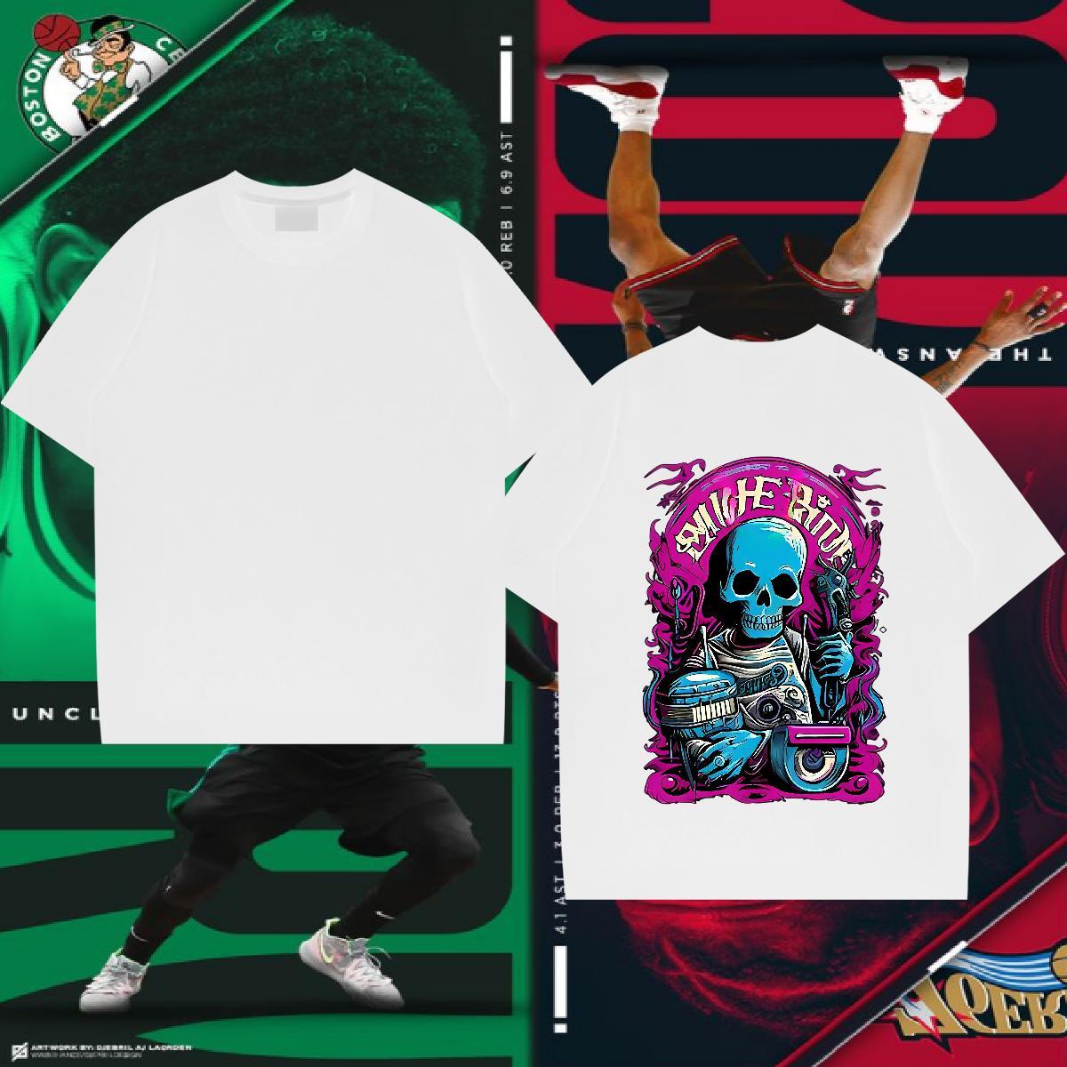 Cool T shirt 230g Pure Cotton skull Spring Summer DIY Printed Breathable Soft Mens Tshirts Wholesale Wear