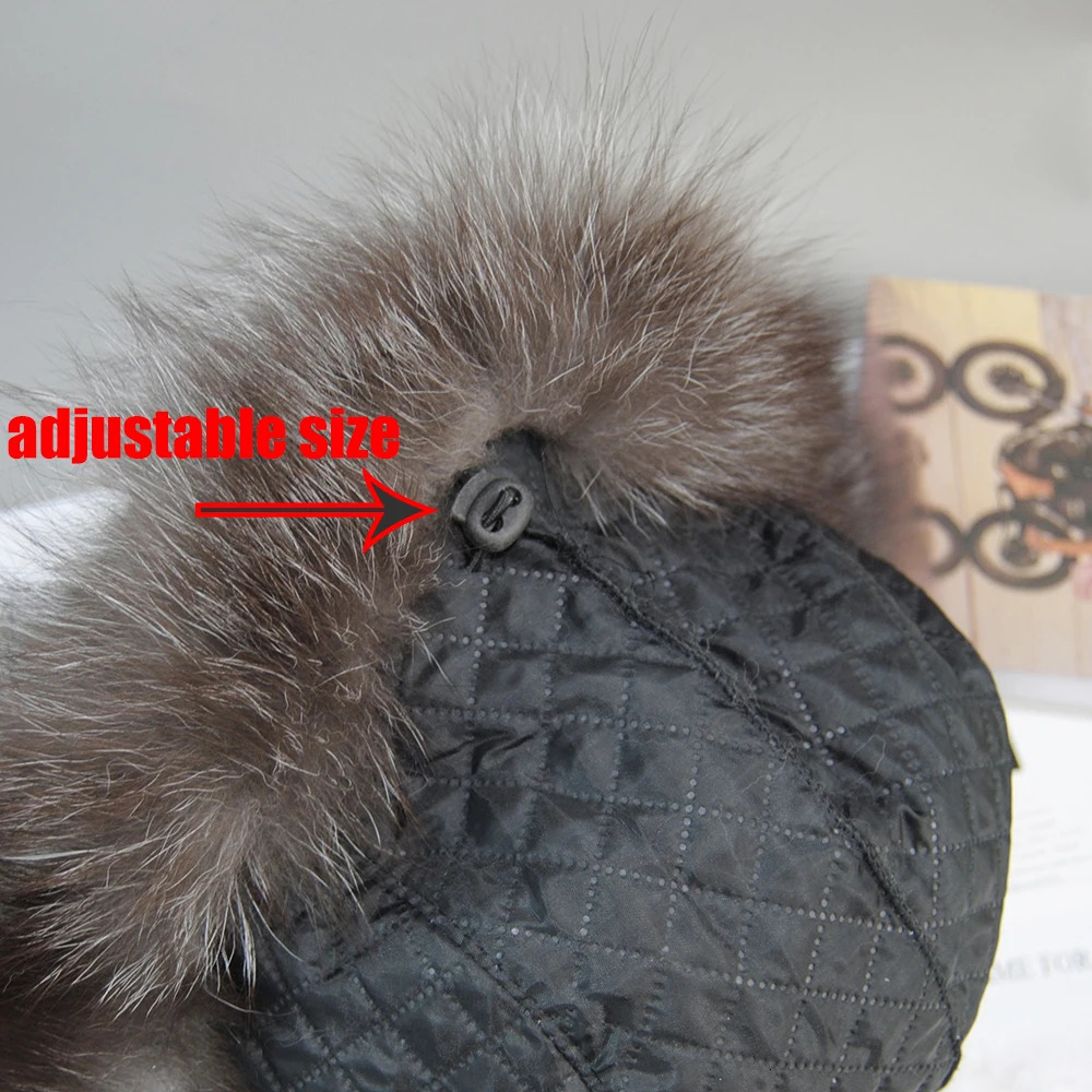 Mens Outdoor Windproof Winter Natural Genuine Fox Fur Bomber Hat High Quality Raccoon y Sheepskin Leather 241009