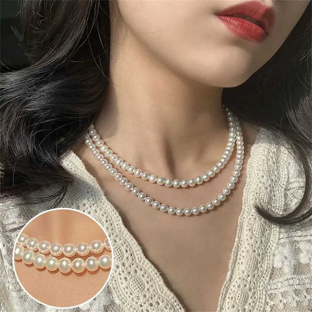 Vintage Necklace Simple Elegant Imitation Pearl Neck Chain Accessories Fashion Wedding Bride Jewelry Decoration Delicate GiftsX241009