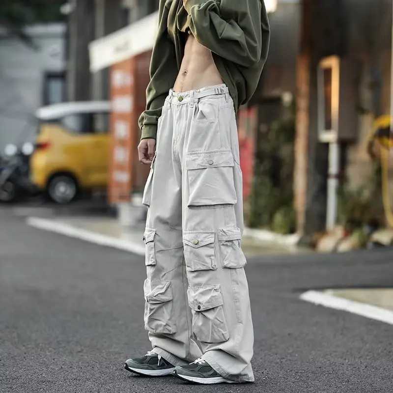 Street fashion multi pocket uniform mens Harajuku style loose casual pants street retro womens relaxed hip-hop Trouser W241009